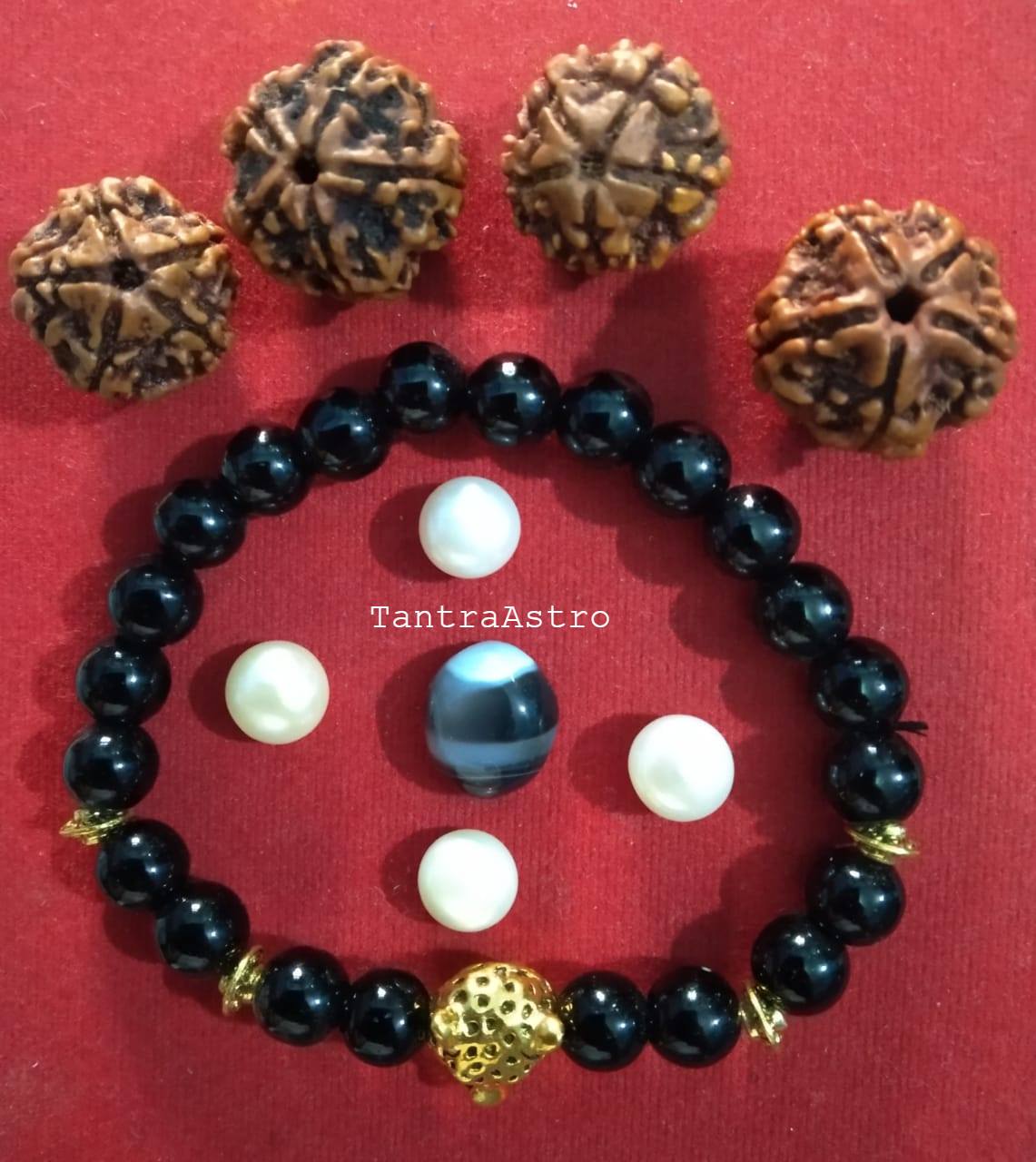 100% Original, Set of 4 Pics Pearl + 4 Pics Five Face Nepali Rudraksh + One Pic Sulemani Hakik Bracelet (8 MM Size, 22 bred) + One Pic Sulemani Hakik Stone (8-9 Carat)