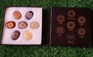 seven 7 Chakra Symbol Engraved Set Healing Gemstone