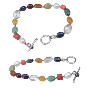 Natural Navgraha or Navratna Bracelet Made In Pure Silver