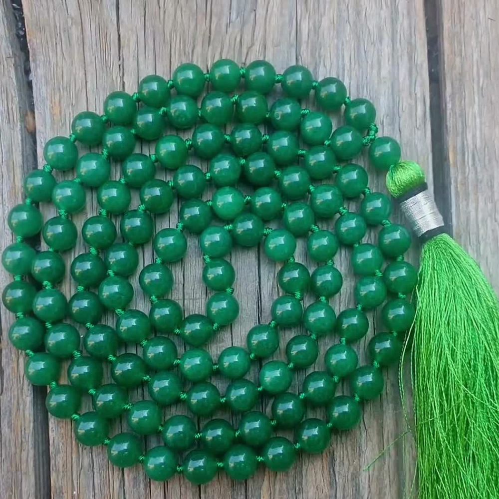 natural green jade stone mala